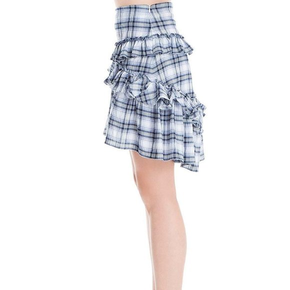 Max Studio London Blue Plaid Ruffled Plaid Skirt - Picture 2 of 6